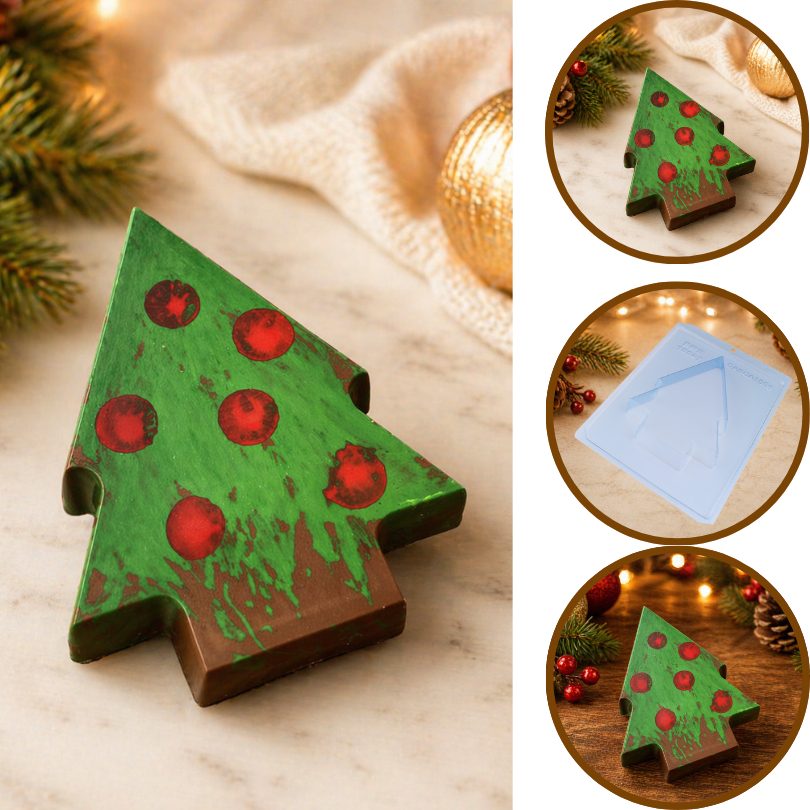 1~5 Forma BWB Com Silicone (3 partes) Para Chocolate Cód. 10047 - Árvore de Natal Para Rechear 400g. (CHOCO)