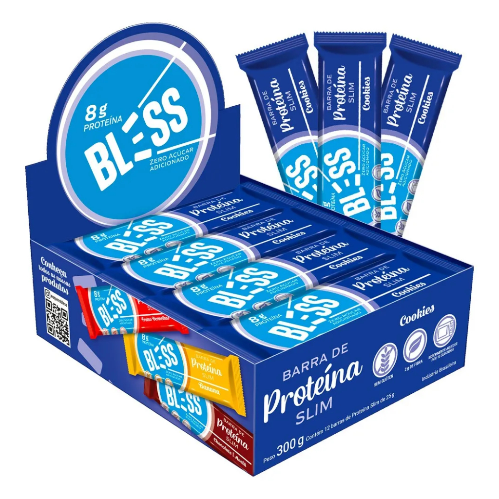 Barra de Proteina Cookies Bless Sem Açúcar Adicionado Kit com 12 unidades 25g com 8g proteínas