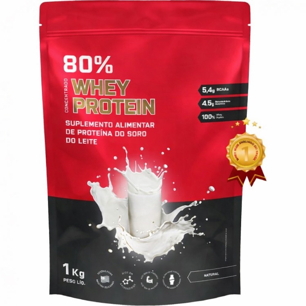 80% Whey Protein Concentrado - Pacote 1kg - 100% Autêntico