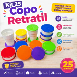 25 Copo Retrátil Sanfonado Dobrável Infantil Lembrancinha Prenda Escolar