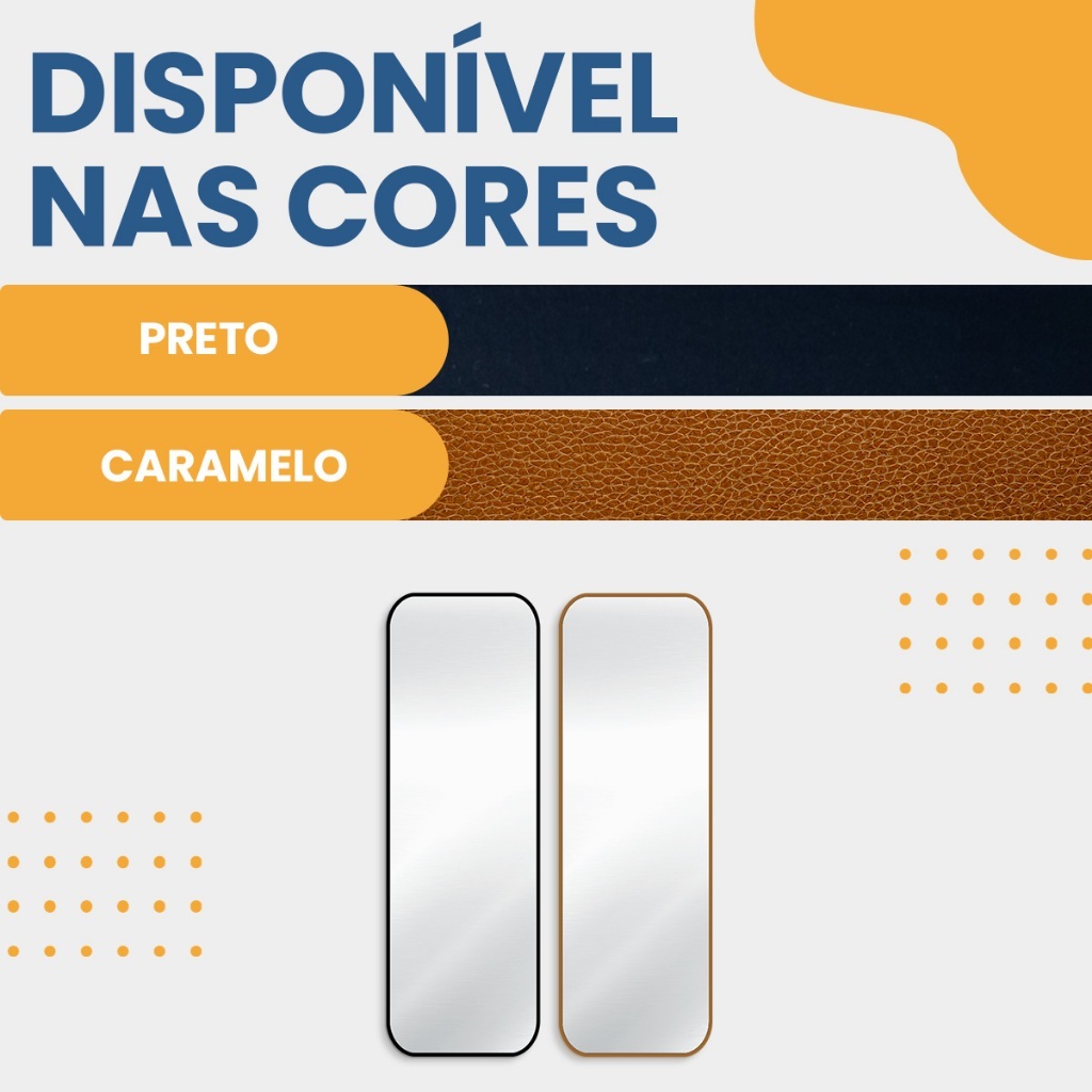 Espelho Corpo Inteiro Retrô 160x55cm Retangular Com Moldura Cantos Arredondados Sala Quarto Closet Escritório