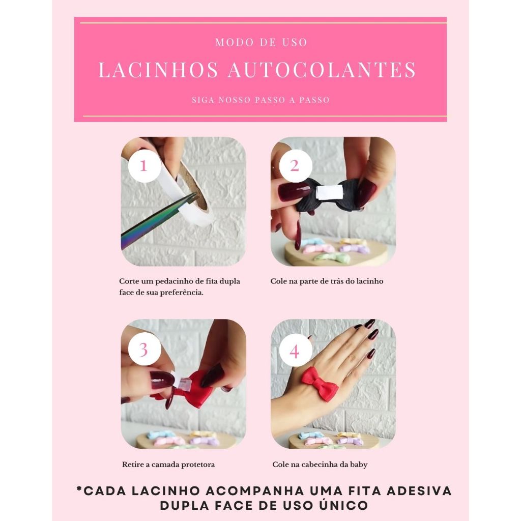 Kit 7 Laços Autocolantes Adesivos Bebê RN Lacinhos Fofo Menina Maternidade Enxoval Saida Maternidade — imagem 2 de 2