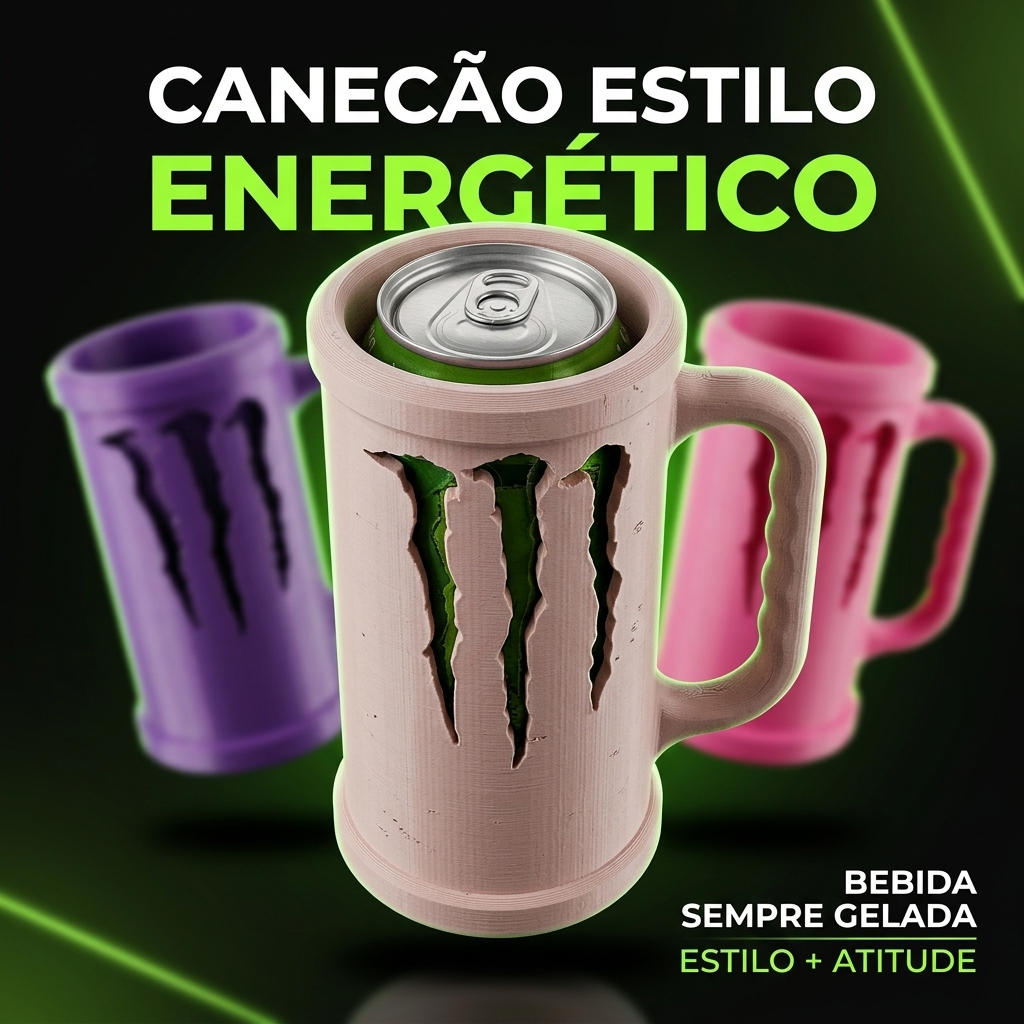 Caneca Porta Lata Monster Energy Térmica 3D Personalizada – Suporte para Lata 473ml