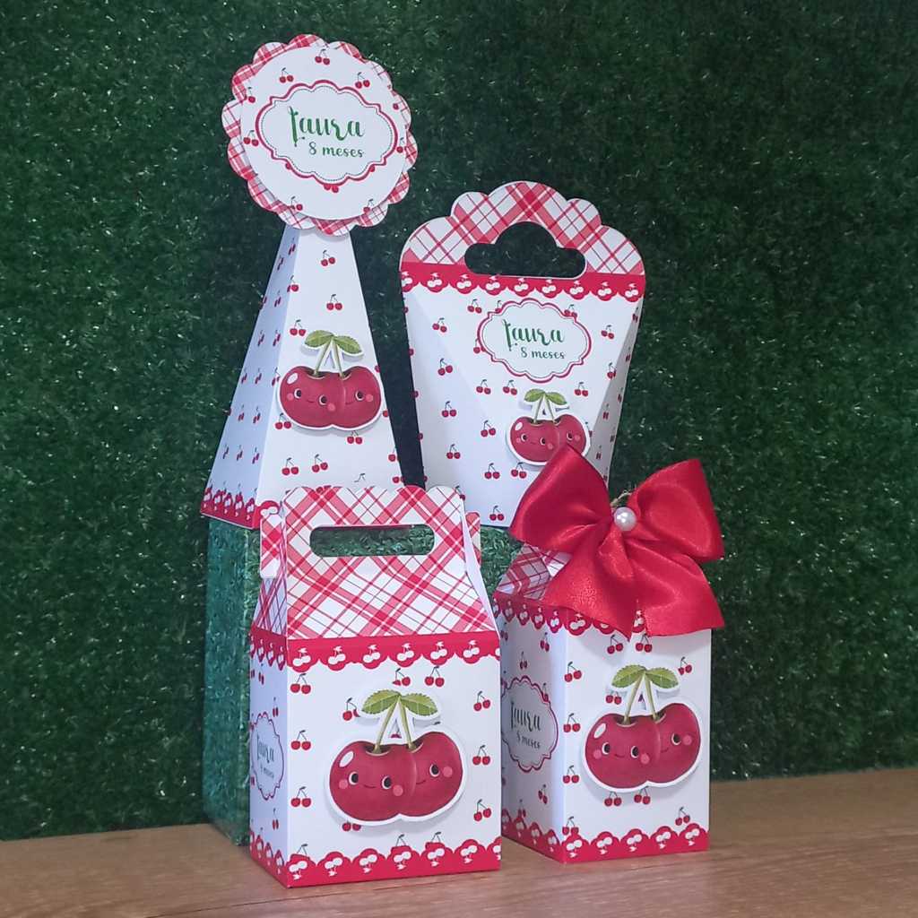 Kit Festa Personalizados CEREJINHA - Caixinhas para Lembrancinhas Aniversário - PAPEL FOTOGRÁFICO