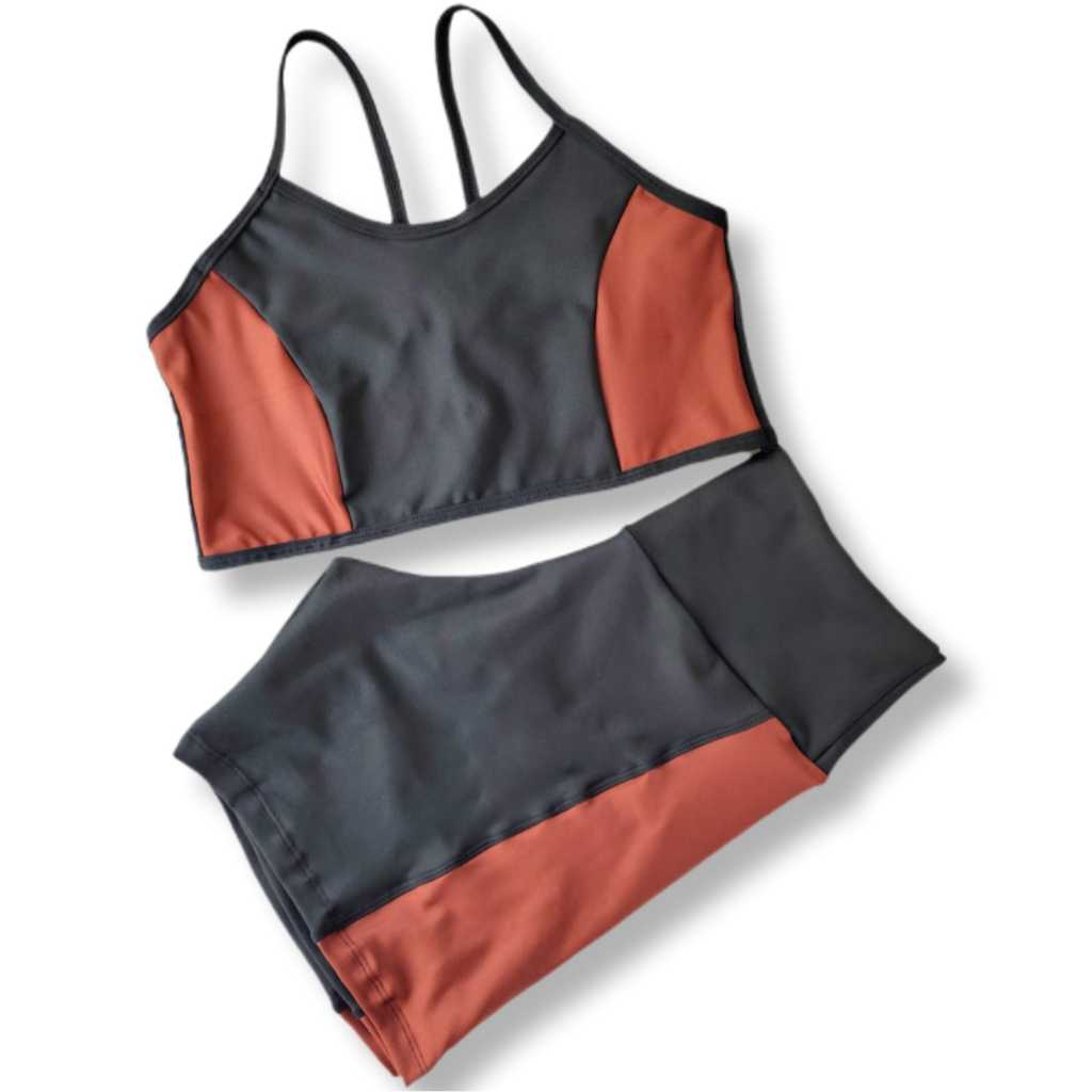 Conjunto bicolor feminino  academia suplex sem transparência  top forrado  bermuda cós alto