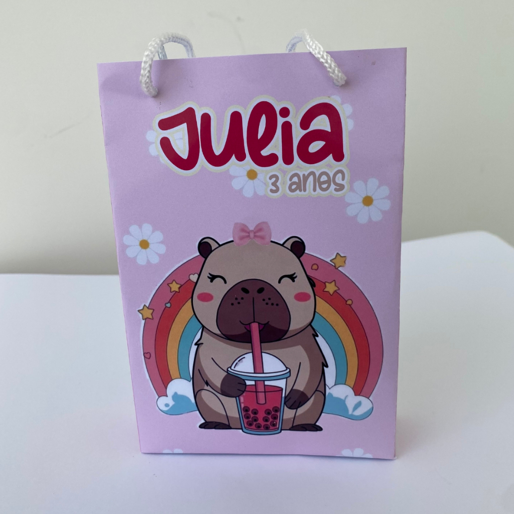 Kit Sacolinha 10|15|20 Personalizada Capivara Festa 10x15cm | Lembrancinha, Embalagem, Kit Presente com Alça