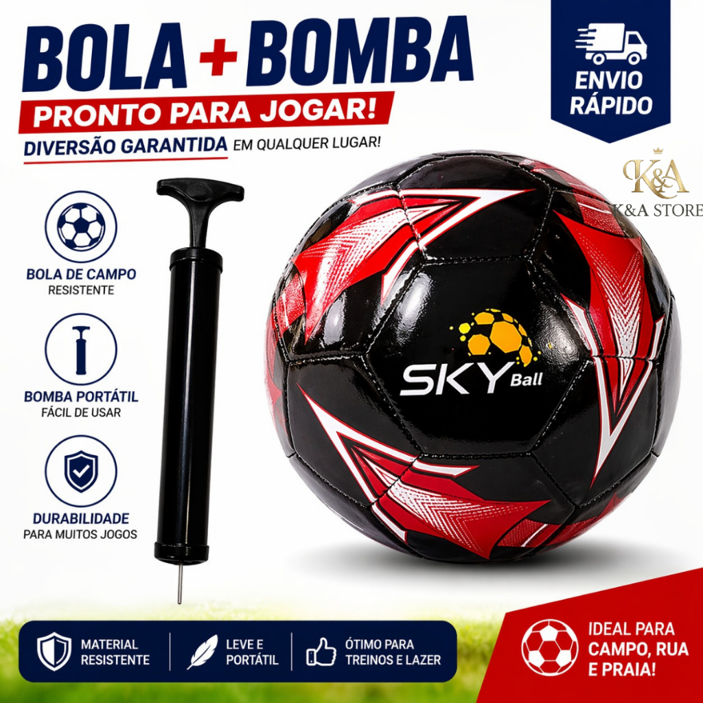 Kit Futebol Completo: Bola Sky Ball Campo + Bomba de Ar Manual