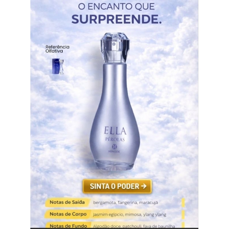 Perfume Ella Pérola Hinode Feminino 100ml Original Alta Fixação 8h+ Sofisticado e Marcante Promoção