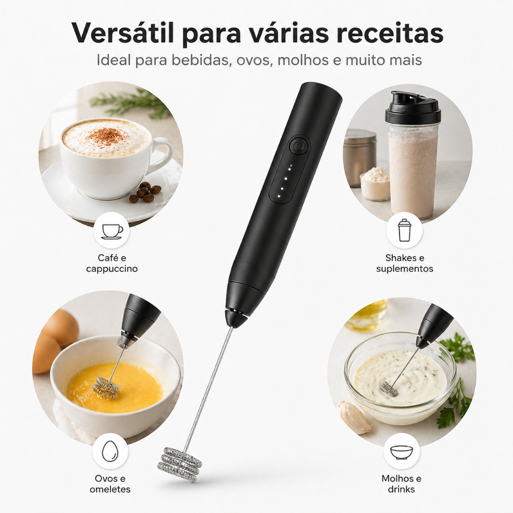 Mini Mixer Batedor Espumador Misturador de Bebidas 2 em 1 Leite Café Cappuccino Ovos Portátil Cozinha