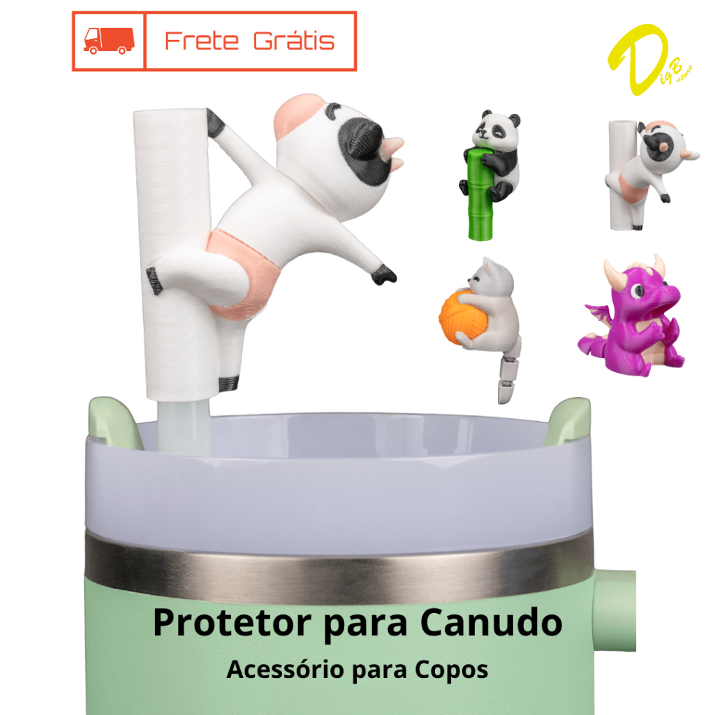 Capa Protetora Para Canudo 10mm Personagens Bichinhos Compatível Com Copo Térmico 30oz e 40oz Anti Sujeira