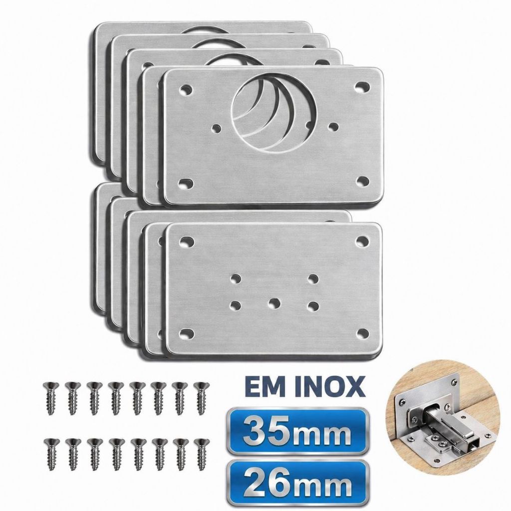 10 Placas De Reparo De Dobradiça Armário MDF Porta Cozinha Aço Inox