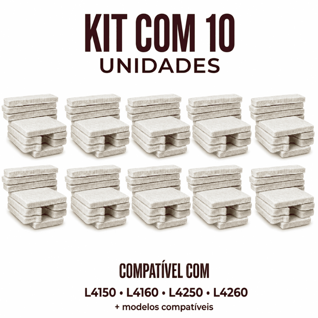 Kit 10 Almofada Absorvente Feltro Epson L4150 L4160 L4250 L4260 Caixa Manutenção Sem Base Sem Poliéster Alta Absorção