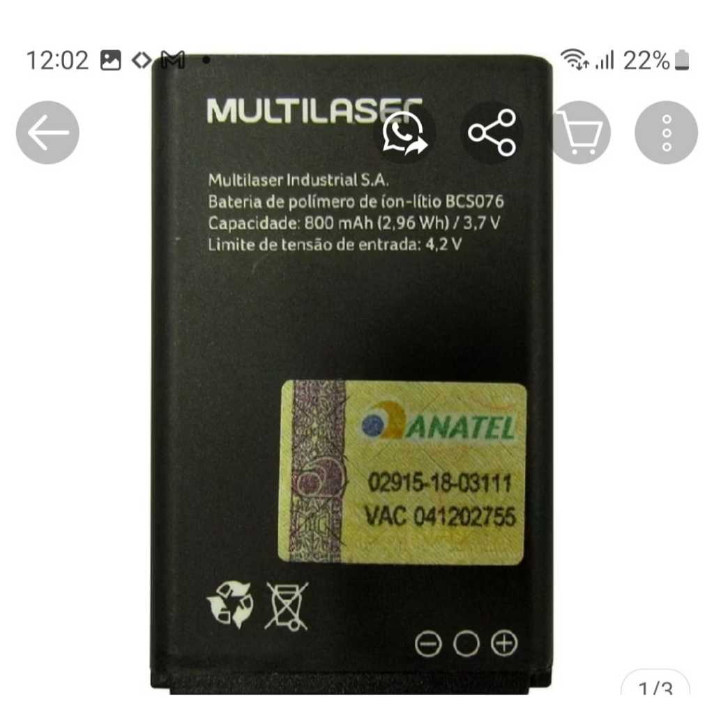 BATERIA BCS 070 PARA MULTILASER FEATURE PHONE UP PLAY NOVA COM GARANTIA