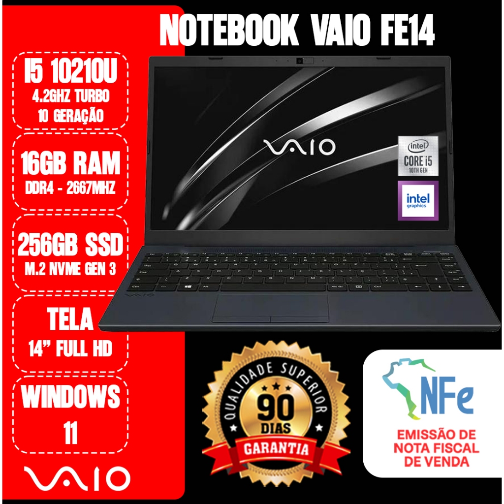 NOTEBOOK VAIO FE14 - I5 10210U / 16GB RAM / 256GB SSD M.2 NVME / 14" FHD / W11
