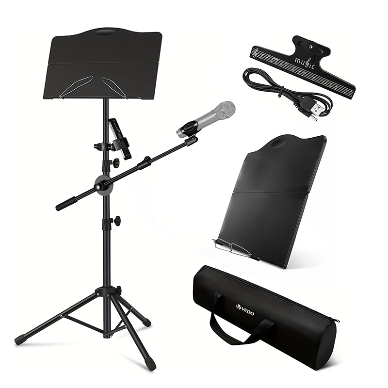 Suporte dobrável para partituras em forma de tripé, cor preta, com grampo para partituras – Acessórios para instrumentos