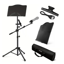 Suporte dobrável para partituras em forma de tripé, cor preta, com grampo para partituras – Acessórios para instrumentos