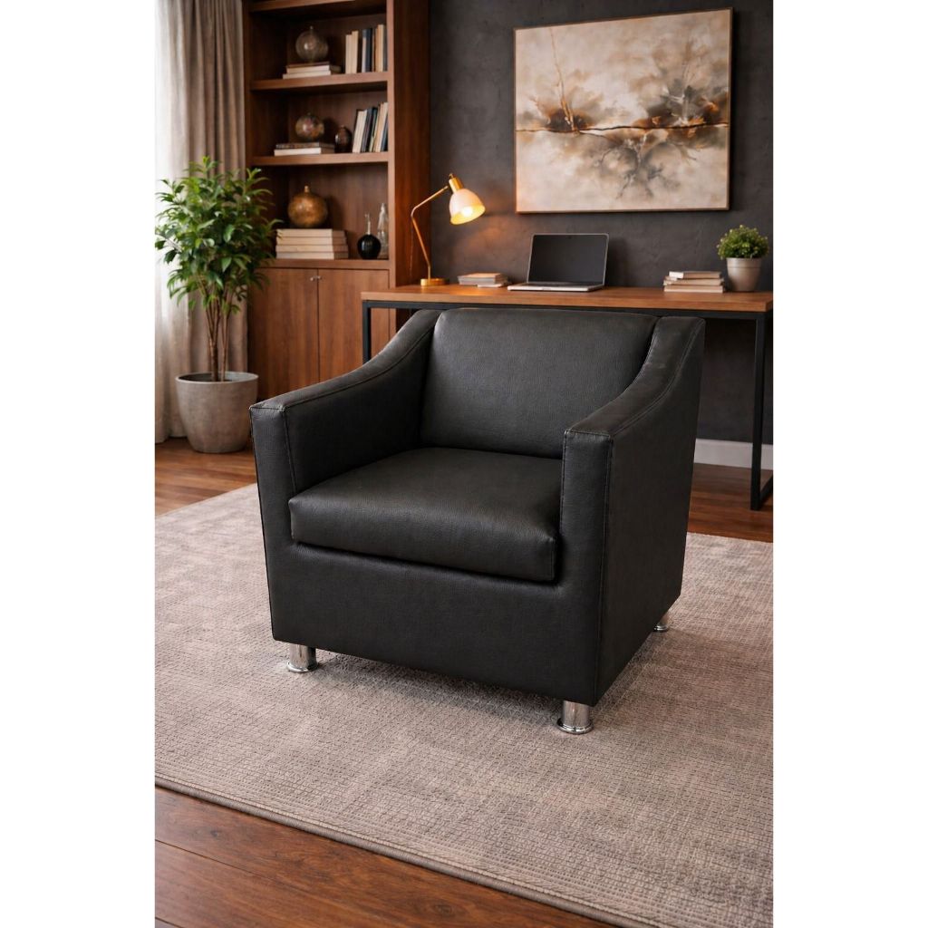 POLTRONA DECORATIVA RECEPÇAO- SALAO - CASA - TILA - CORINO PRETO LUXO