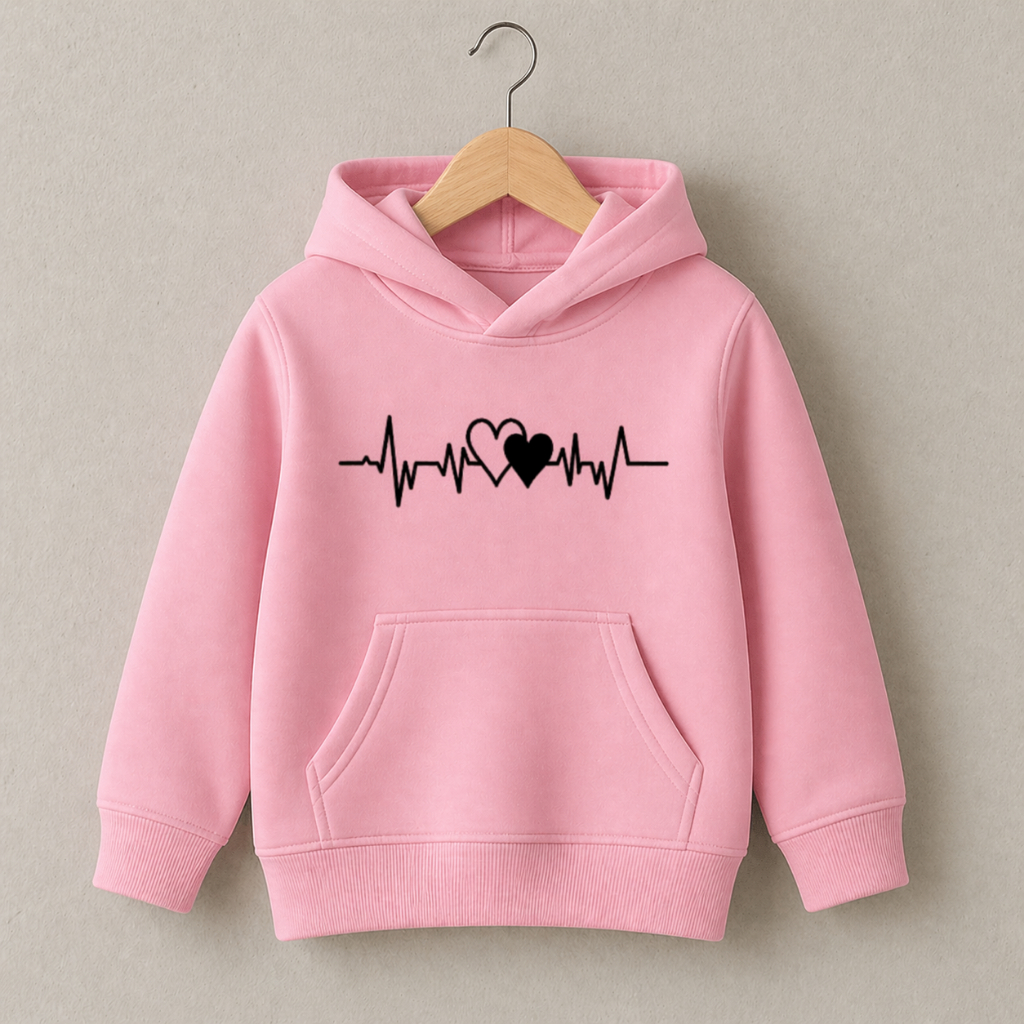Moletom Infantil Canguru Estampado Batimento Coração Love Unissex Inverno Confortável Quentinho