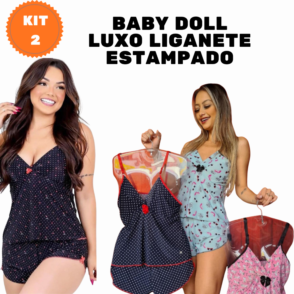 Kit 2 Baby Doll Liganete Estampado Feminino do P ao GG Estampas Variadas Conforto e Leveza