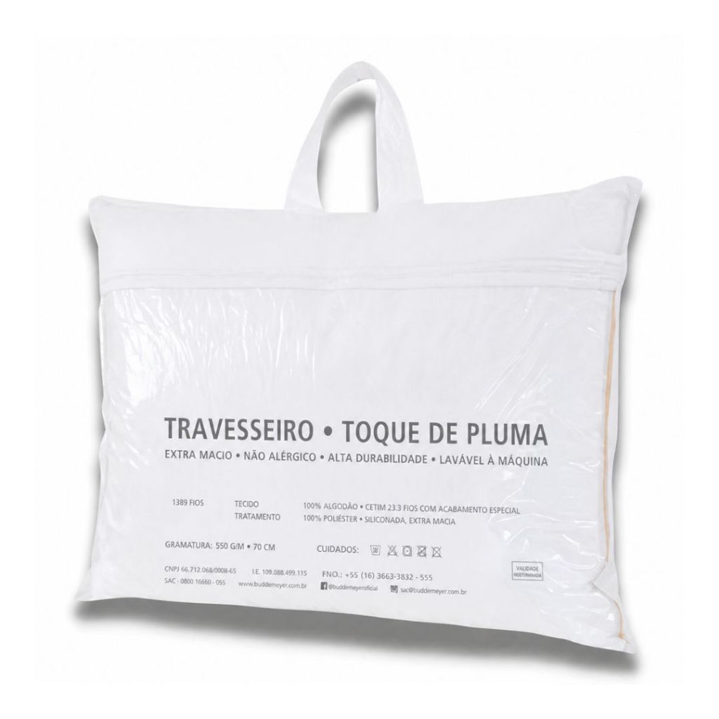 Travesseiro Toque Pluma Lavável Linha Hotel Antialérgico Extra Macio Branco