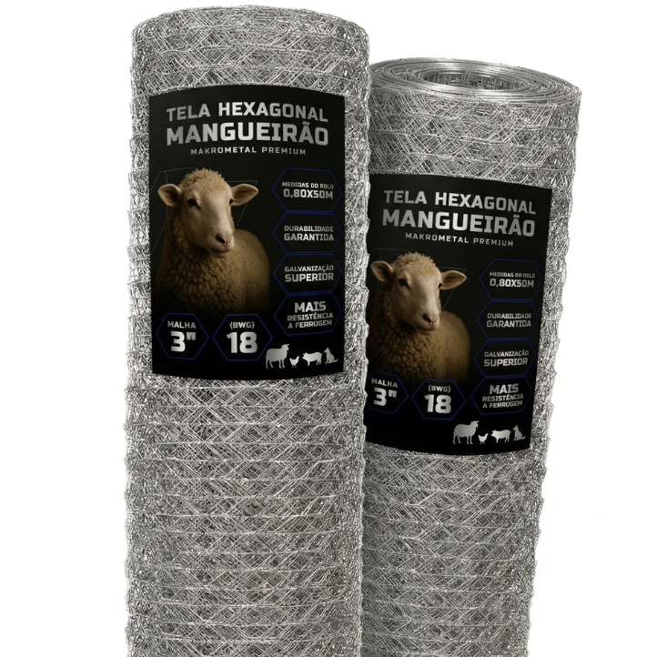 Kit 2 Telas Mangueirão Premium 0,80x50m Fio 18 Galvanizada Fogo Cachorro Horta Porco Força Extrema