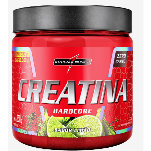 Creatina Hardcore Integralmedica 300g Sabor Limão Zero Carbo Força Massa Muscular