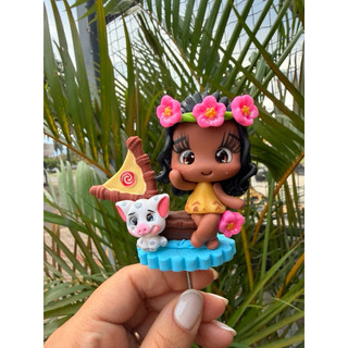 Enfeite para Chimarrão Biscuit Moana, Hei Hei (Galo) e Pua (Porquinho) – Cuia Decorada | Peças Individuais
