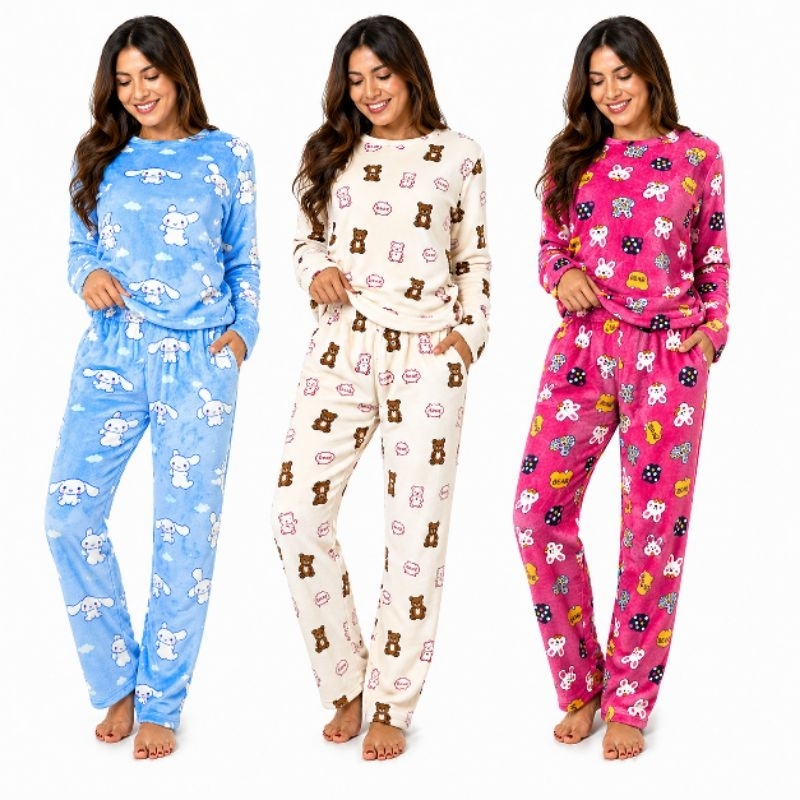 CONJUNTO PIJAMA CALCA E BLUSA PLUSH SOFT FRIO INVERNO QUENTINHO ESTAMPADO