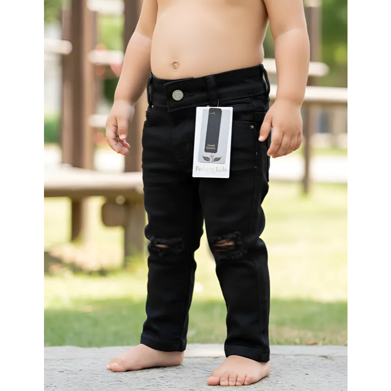 Roupa Infantil Calça Jeans Elastano Rasgadinha no Joelho Destroyed Colorida Preta Bebê Menino Infantil Juvenil