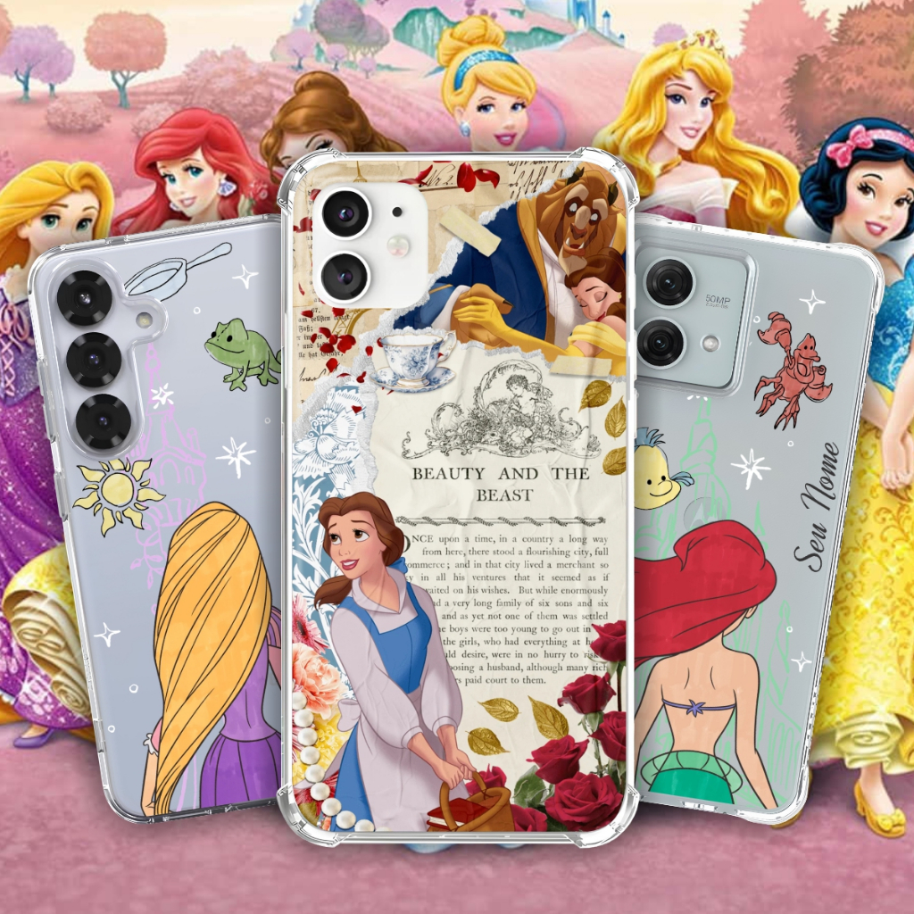 Capinha Celular Princesas Bela Rapunzel Cinderela Branca de Neve Ariel Capinha