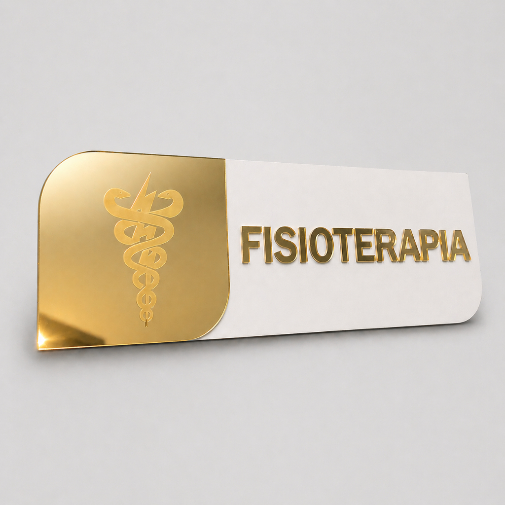 Placa de Identificação Fisioterapia Porta Clínica Consultório Acrílico Espelhado MDF
