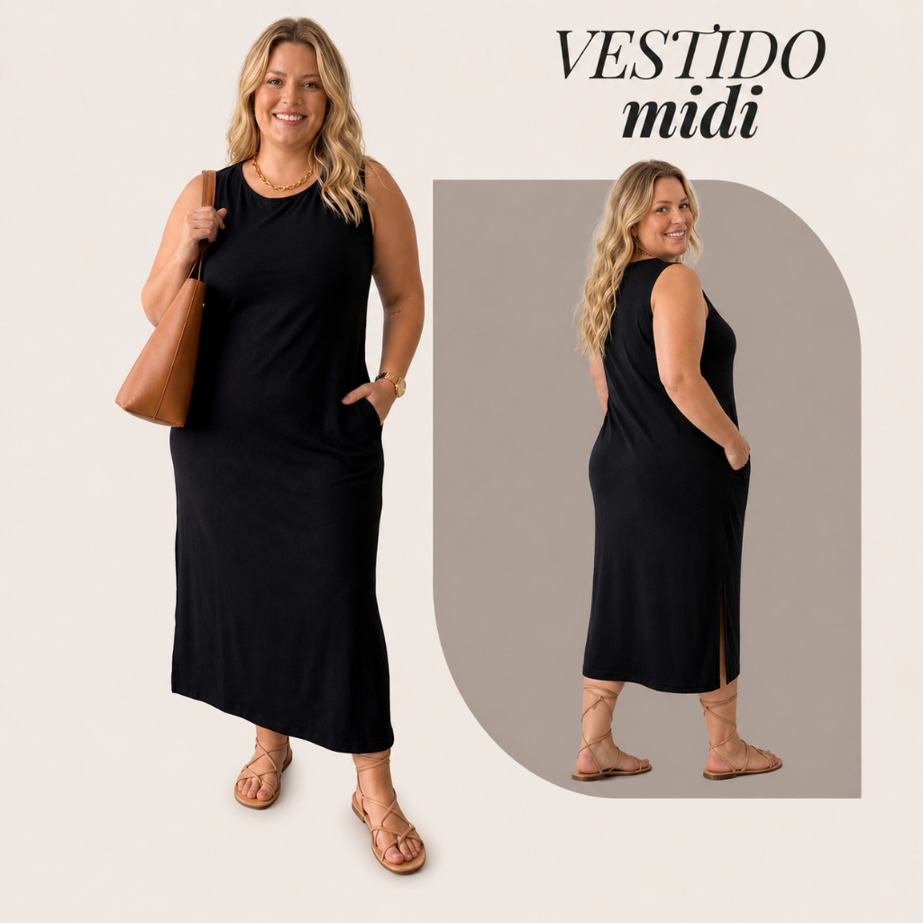 Vestido Feminino Midi Plus Size Regata Tendência Moda Verão Evangélica Elegante Soltinho Confortável