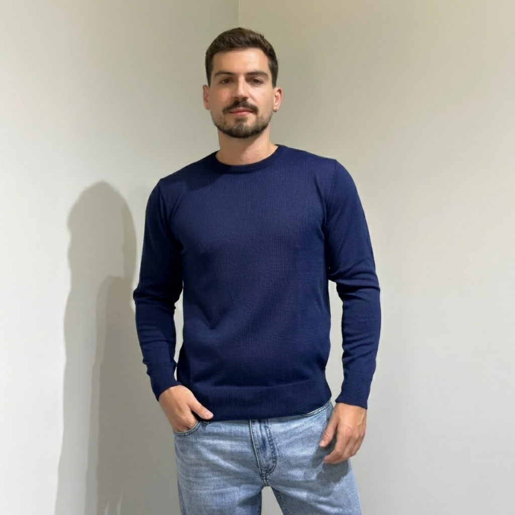 Suéter Masculino Tricot Gola Redonda Manga Longa Frio Premium Inverno