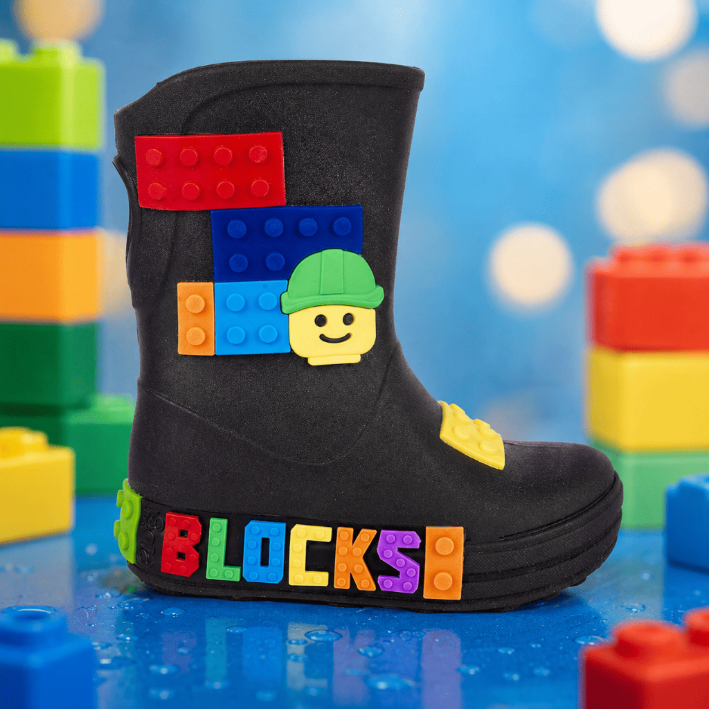 Imagem Galocha Infantil Plugt Blocks Menino Bota Bloco Macio Impermeável Confortável Antiderrapante Leve
