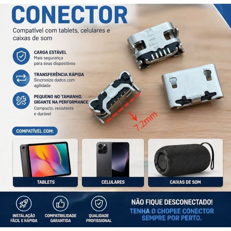 Kit Conector de Carga P/Caixinha de Som,Flip 2 Tablet e Celulares RF:T22