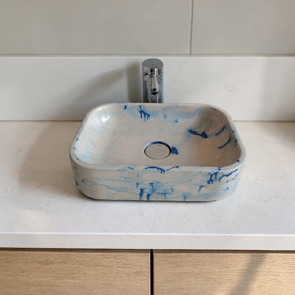 Cuba Pia de Banheiro/Lavabo De Sobrepor/Embutir De Cimento Marmorizado E Impermeável+RaloOculto