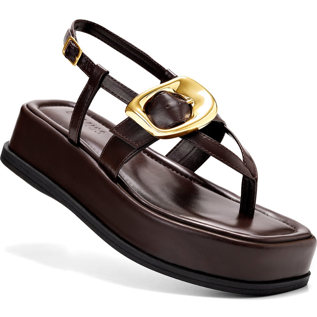 Sandália Feminina Lumiss Flatform De Dedo Confortável Fivela Maxi Dourada Bico Q