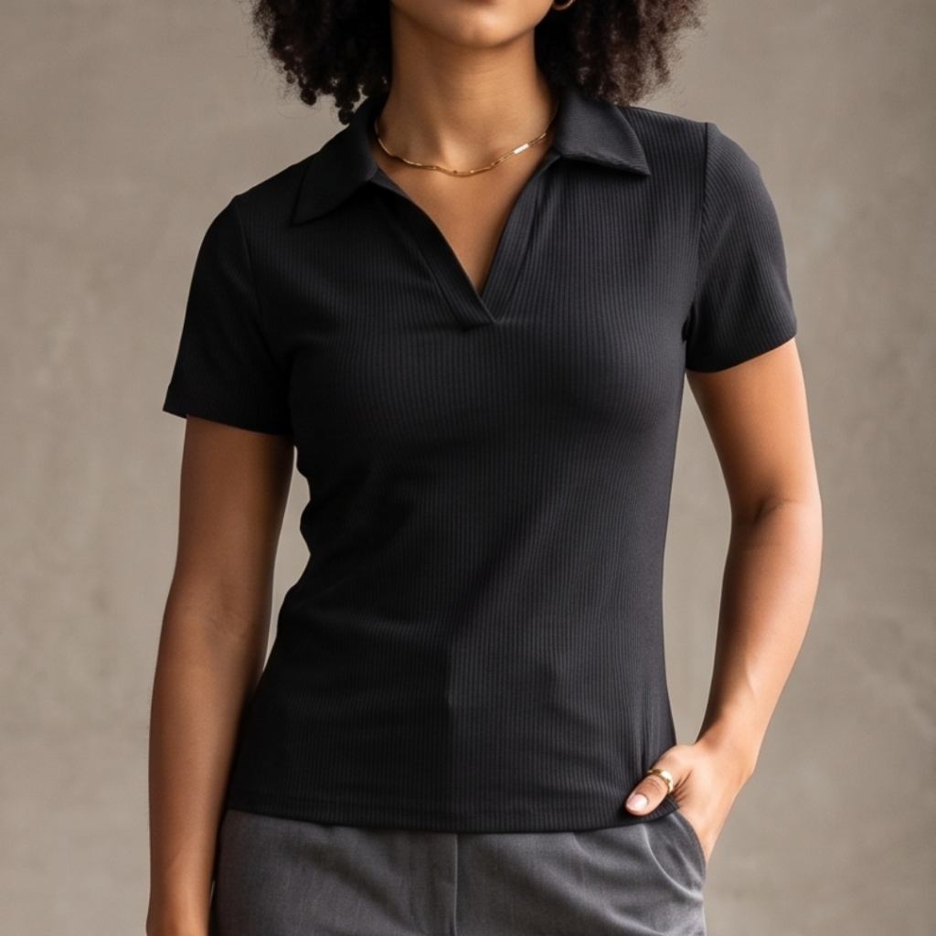 Camisa Polo Feminina em Malha Canelada Premium  - Elegância e Conforto para o Dia a Dia