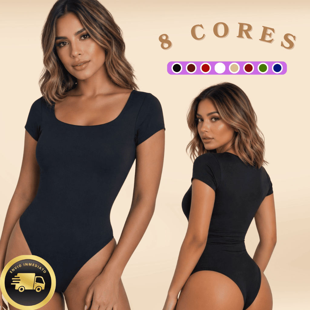 Body Feminino Manga Curta com Decote Quadrado em Suplex