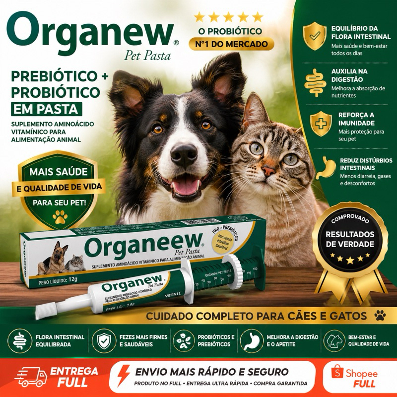 Organew Pet Pasta 12g VETNIL Suplemento Vitamínico prebiótico e probiótico contra diarréias