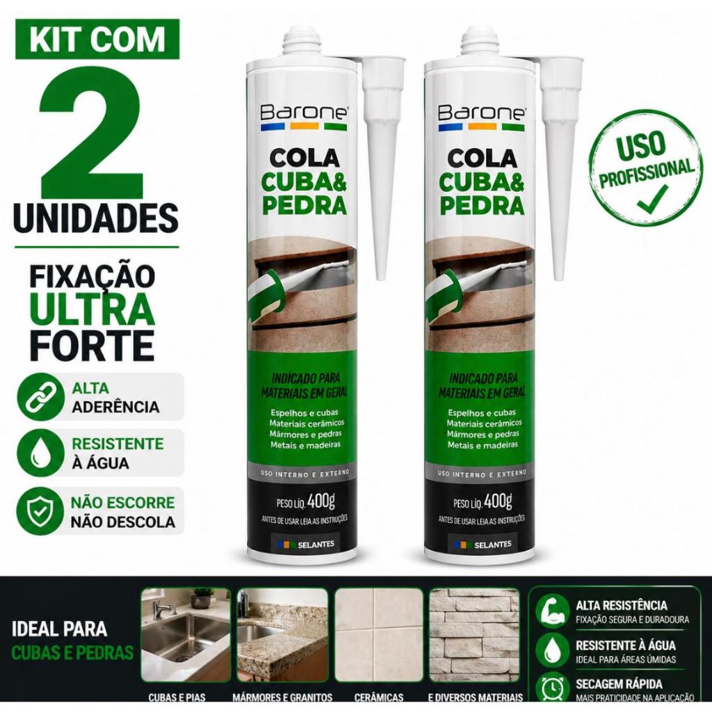 Kit 2x Cola Cuba & Pedra Granitos 400g Barone Alta Fixação Pia Marmore Granitos