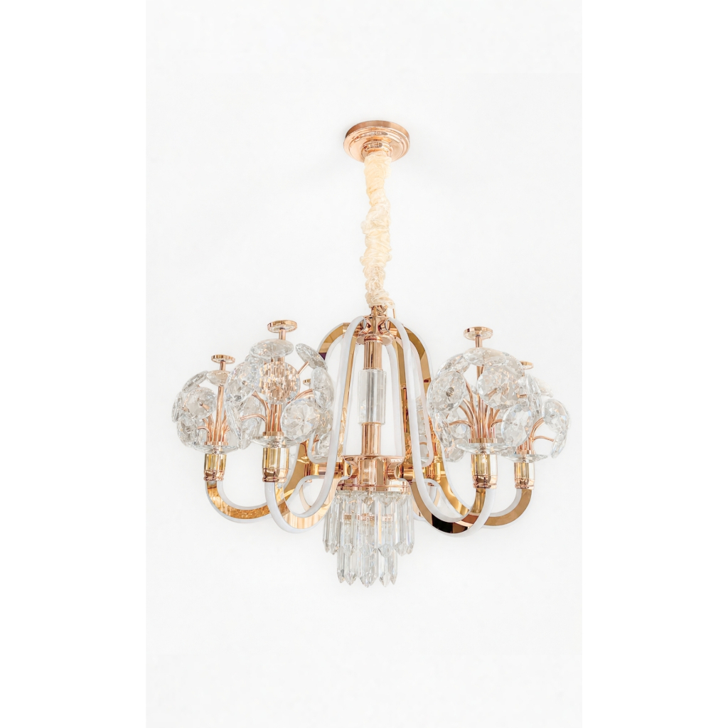 Lustre Candelabro de Cristal 6 Braços Nitrolux LTJ-002 Rosé