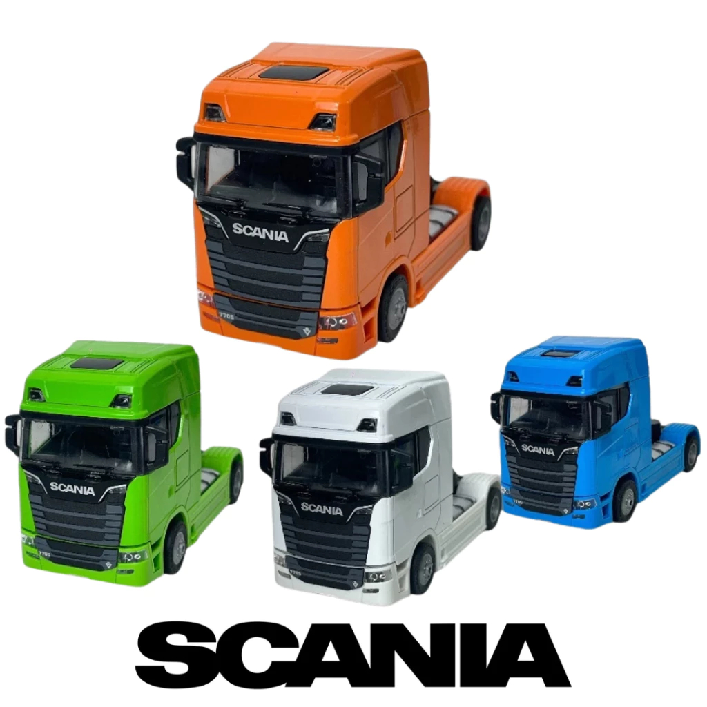 Miniatura Caminhão Scania Realista Colecionável | Brinquedo ou Decoração | Cores Azul, Verde, Branco e Laranja