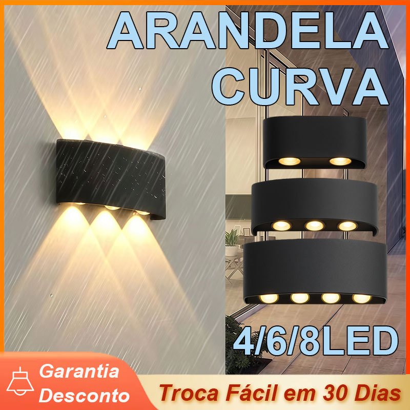 Arandela Externa Luminária Led Meia Lua IP65 Preto 4/6/8LED Iluminação Para Jardim Deck Quarto