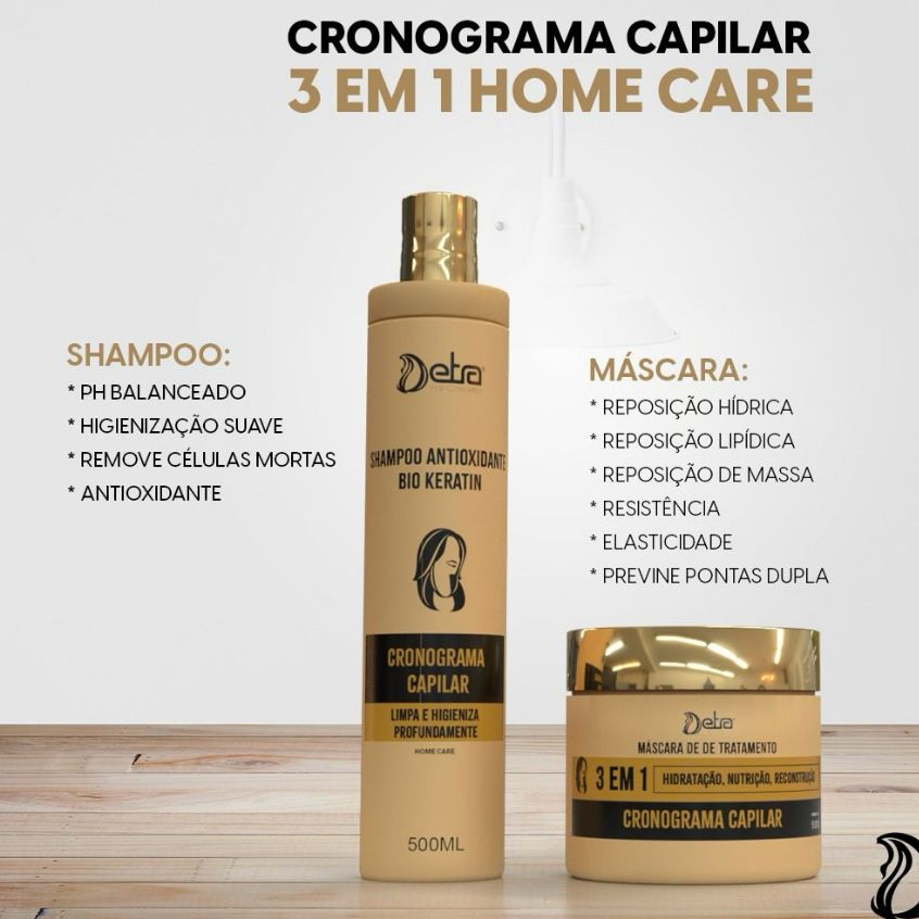 Kit Cronograma Capilar Shampoo e  Mascara 3 em 1 Detra Hair Cosméticos