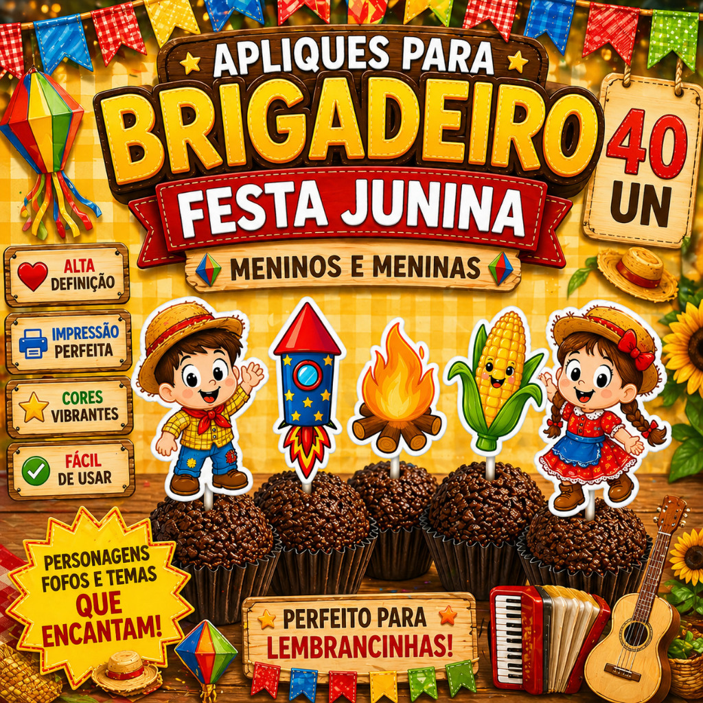 Kit 40 toppers para doces festa junina - Decoração festa junina - Topper para docinhos - Enfeites juninos