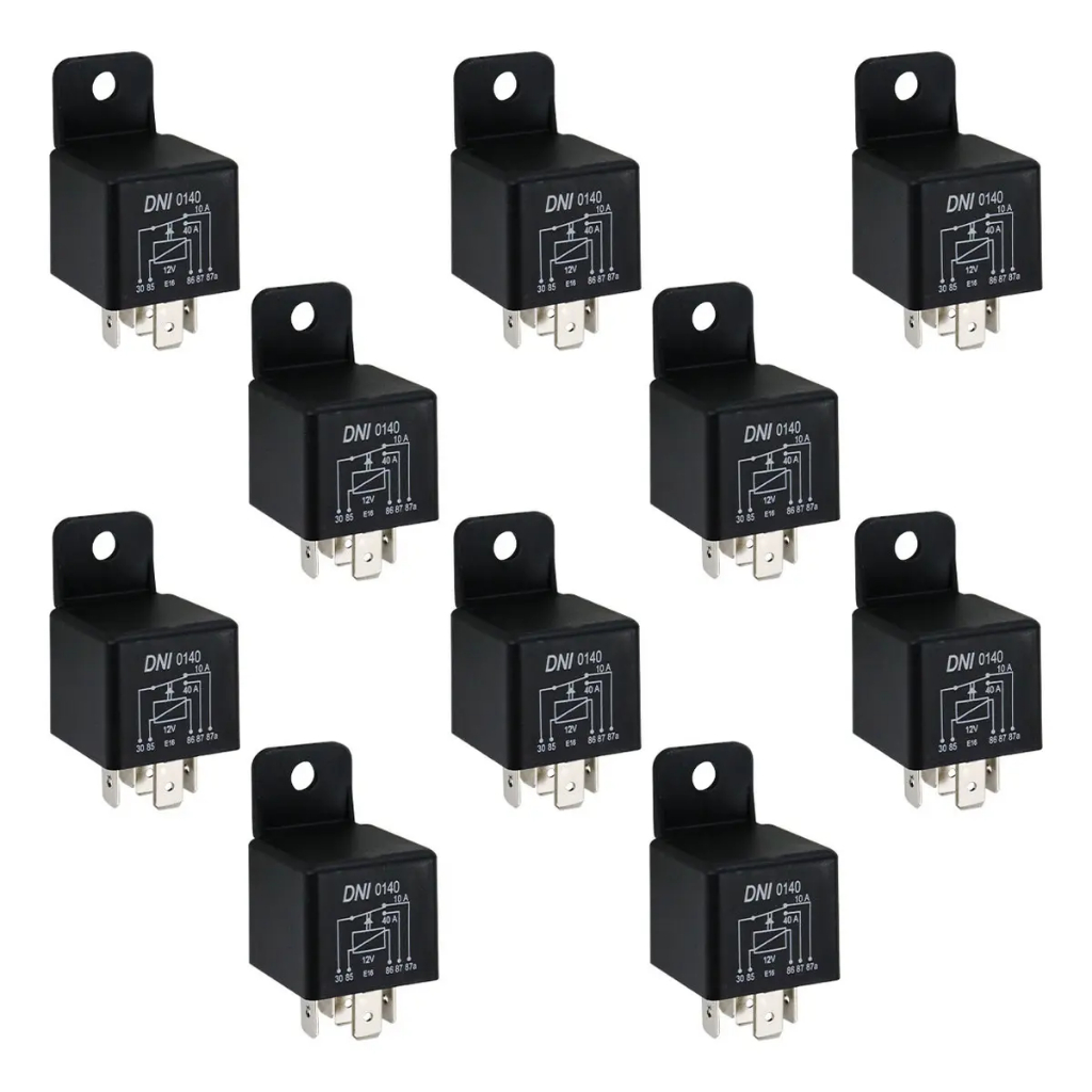 Kit C/ 10 Peças Rele Automotivo Auxiliar Universal 40a 5 Terminais 12v