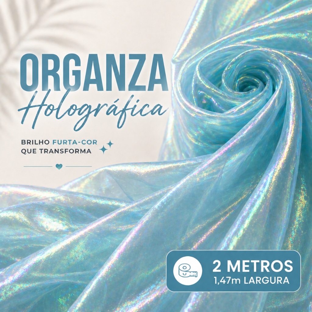 Organza Holográfica 2 Metros 1,47m Largura | Tecido Brilho Furta-Cor para Festas e Vestidos