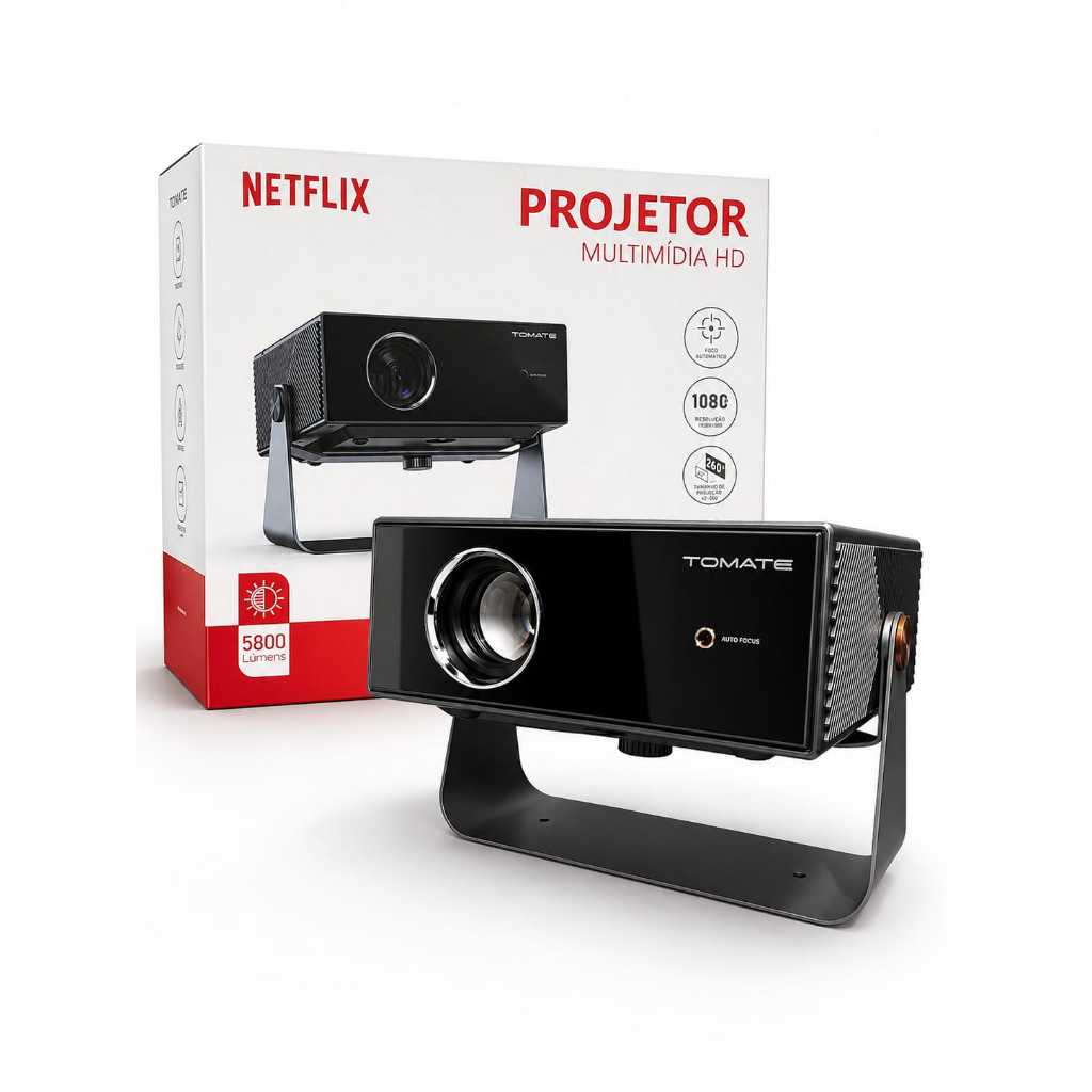 Projetor Led Android Portátil Tomate Cinema  4k inteligente Wifi 5800 Lumens