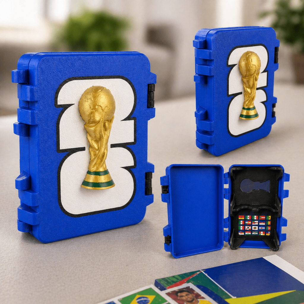 Porta Figurinhas Copa 3D Caixa Organizadora Premium Compacta Proteção Total Colecionador Futebol Copa do Mundo 2026